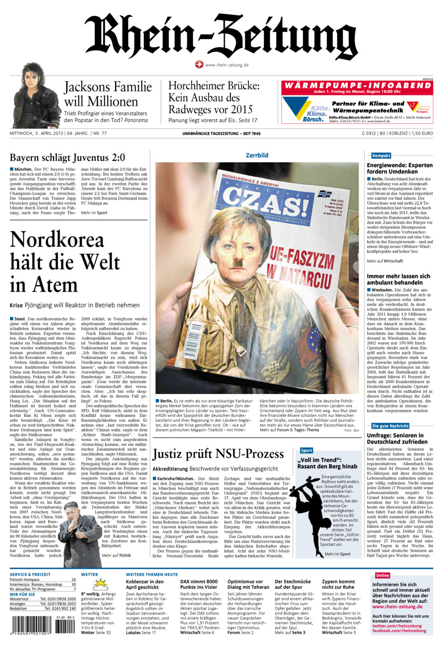 Rhein-Zeitung Koblenz & Region vom Mittwoch, 03.04.2013