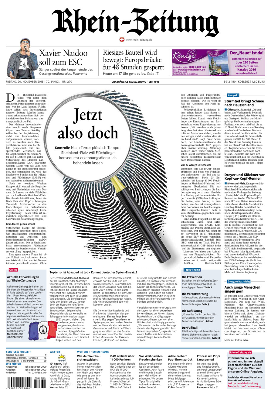 Rhein-Zeitung Koblenz & Region vom Freitag, 20.11.2015