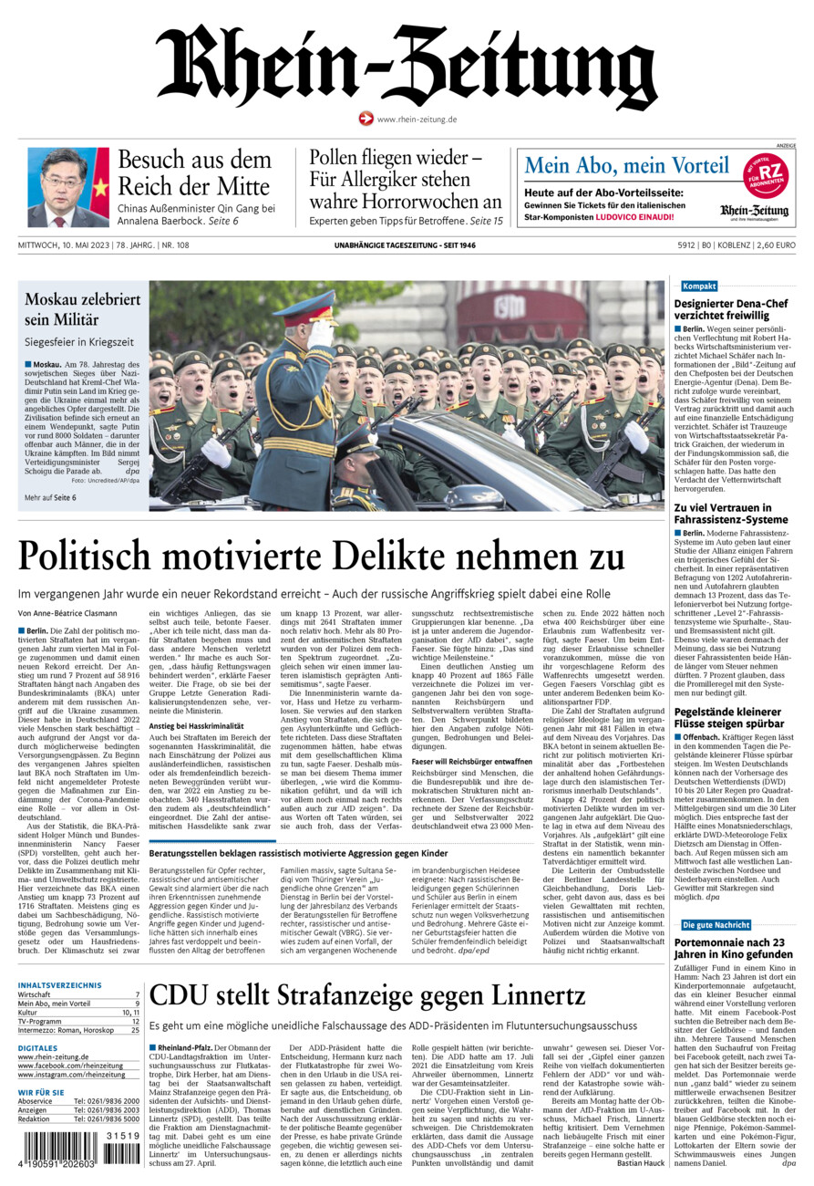 Rhein-Zeitung Koblenz & Region vom Mittwoch, 10.05.2023