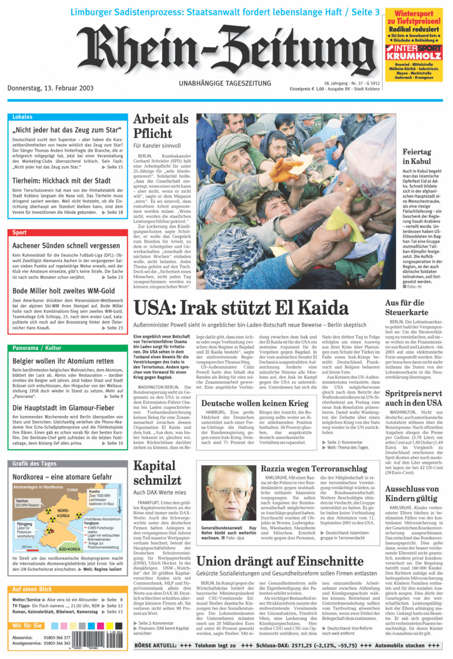 Rhein-Zeitung Koblenz & Region vom Donnerstag, 13.02.2003