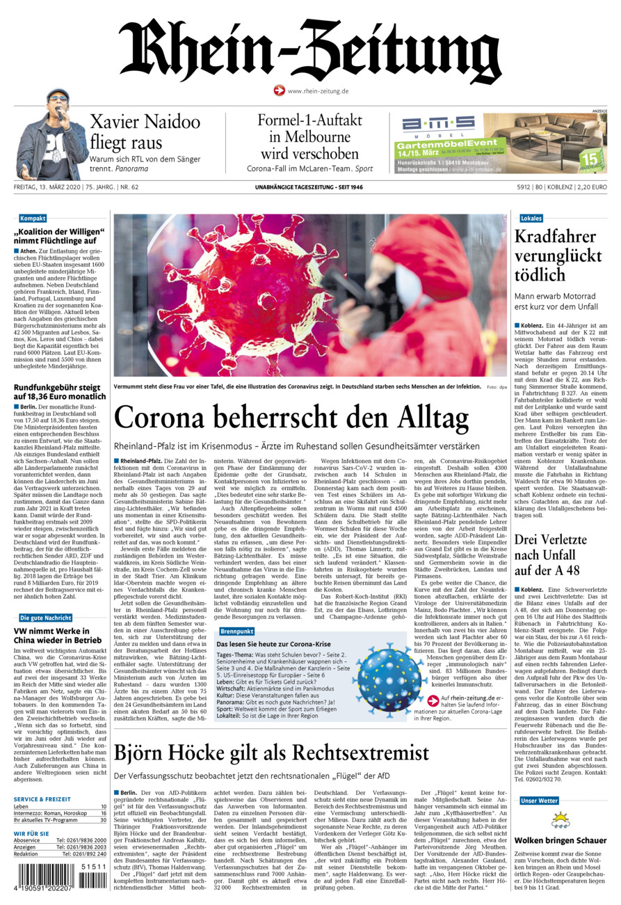 Rhein-Zeitung Koblenz & Region vom Freitag, 13.03.2020