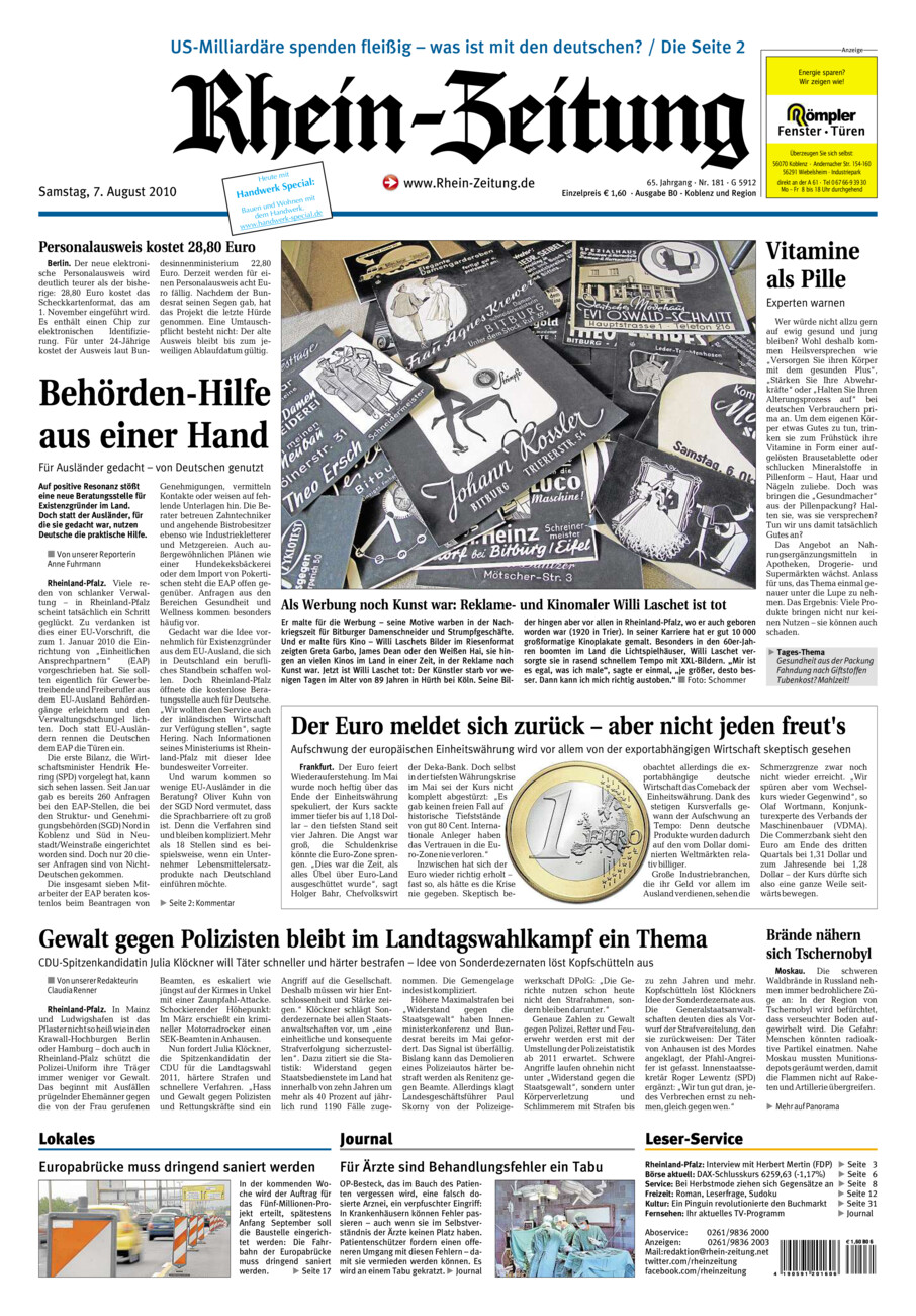 Rhein-Zeitung Koblenz & Region vom Samstag, 07.08.2010