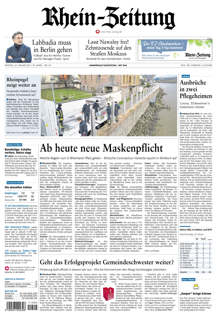 Rhein-Zeitung Koblenz & Region vom Montag, 25.01.2021