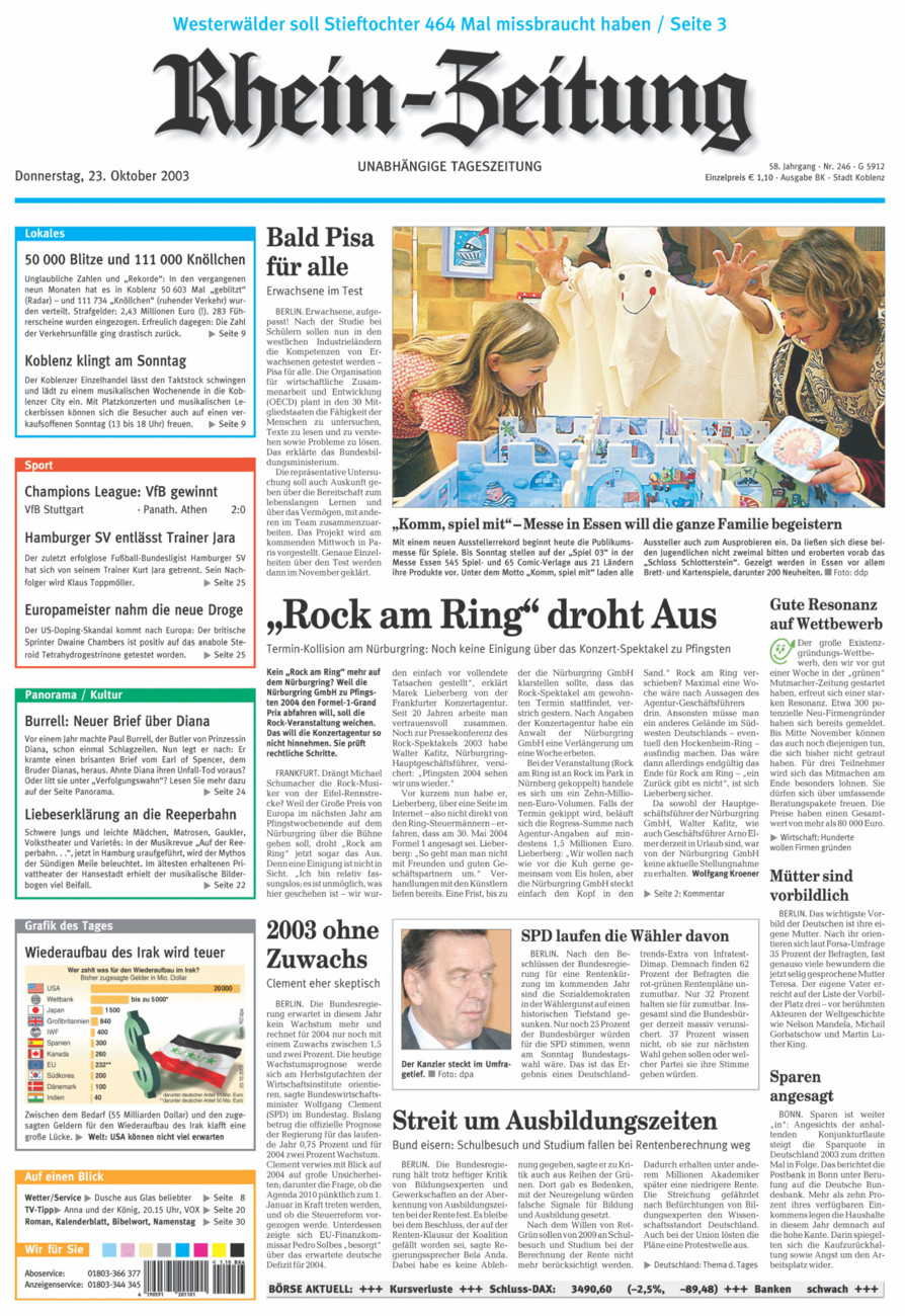 Rhein-Zeitung Koblenz & Region vom Donnerstag, 23.10.2003