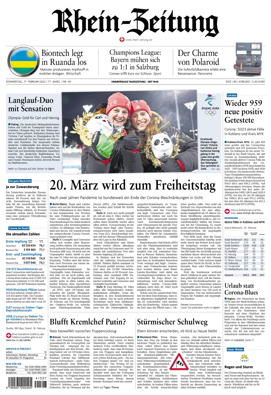 Rhein-Zeitung Koblenz & Region vom Donnerstag, 17.02.2022