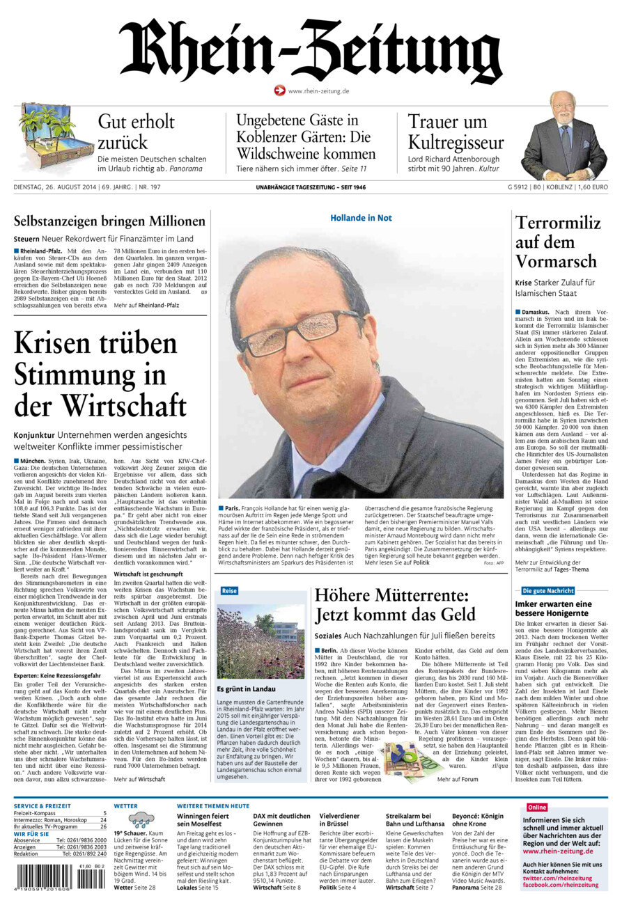 Rhein-Zeitung Koblenz & Region vom Dienstag, 26.08.2014