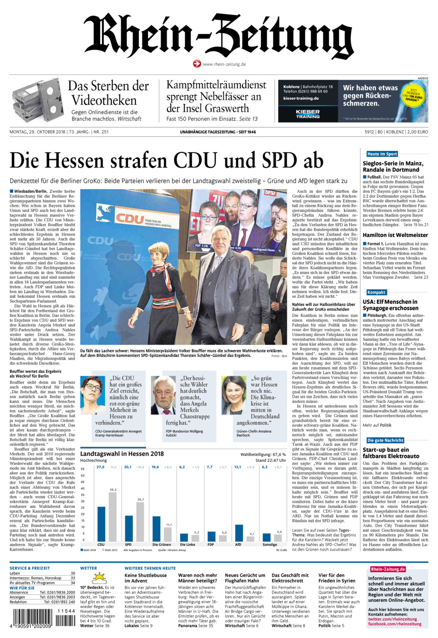 Rhein-Zeitung Koblenz & Region vom Montag, 29.10.2018