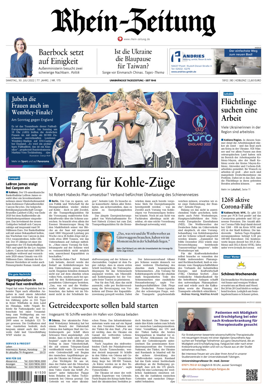 Rhein-Zeitung Koblenz & Region vom Samstag, 30.07.2022
