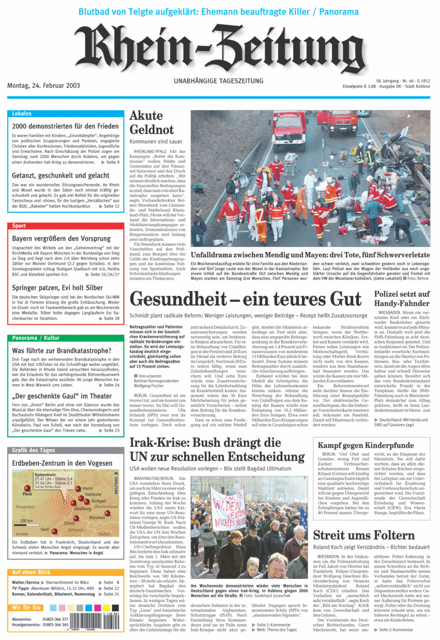 Rhein-Zeitung Koblenz & Region vom Montag, 24.02.2003
