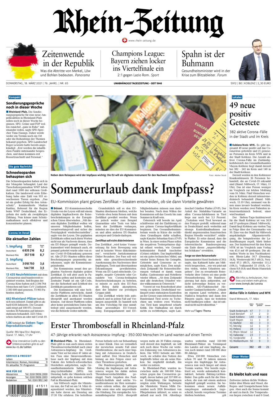 Rhein-Zeitung Koblenz & Region vom Donnerstag, 18.03.2021