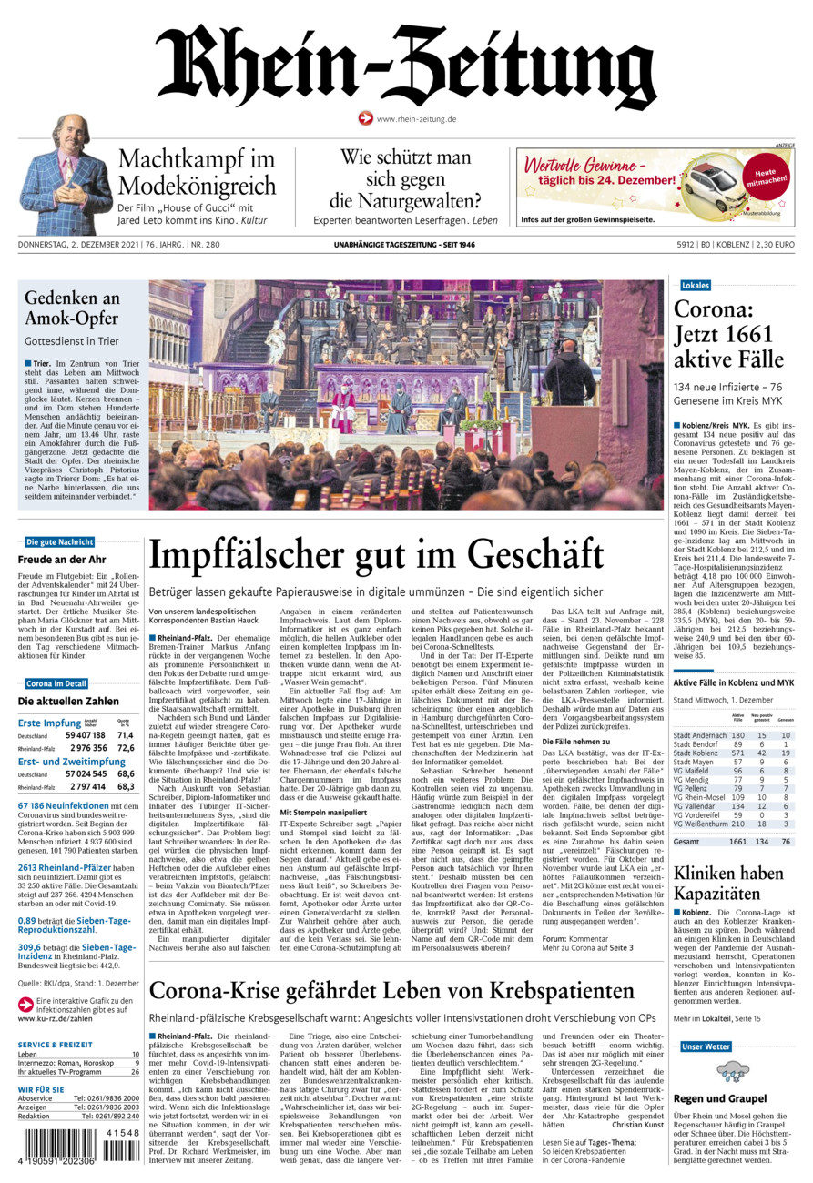 Rhein-Zeitung Koblenz & Region vom Donnerstag, 02.12.2021