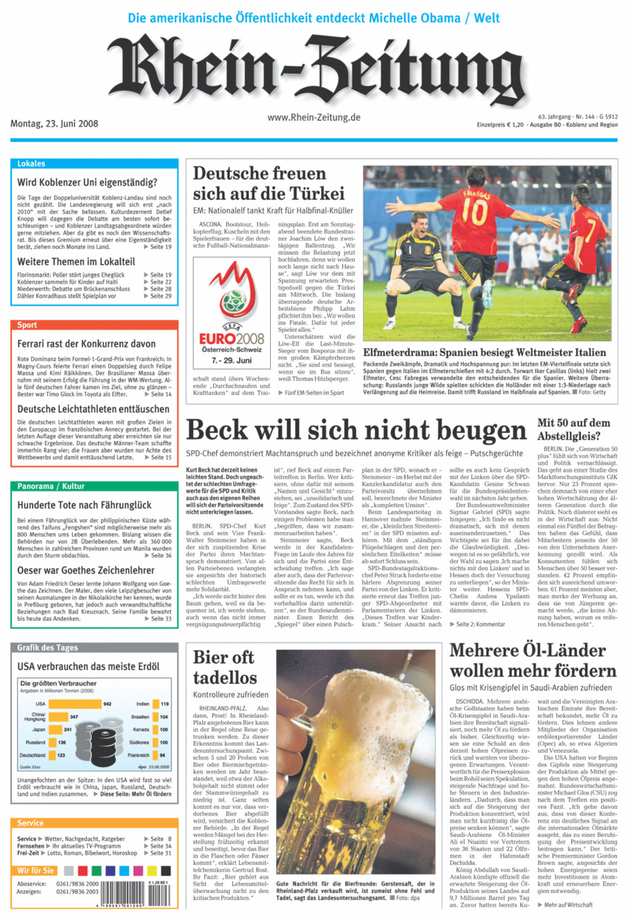 Rhein-Zeitung Koblenz & Region vom Montag, 23.06.2008