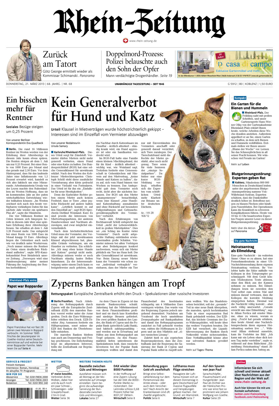 Rhein-Zeitung Koblenz & Region vom Donnerstag, 21.03.2013