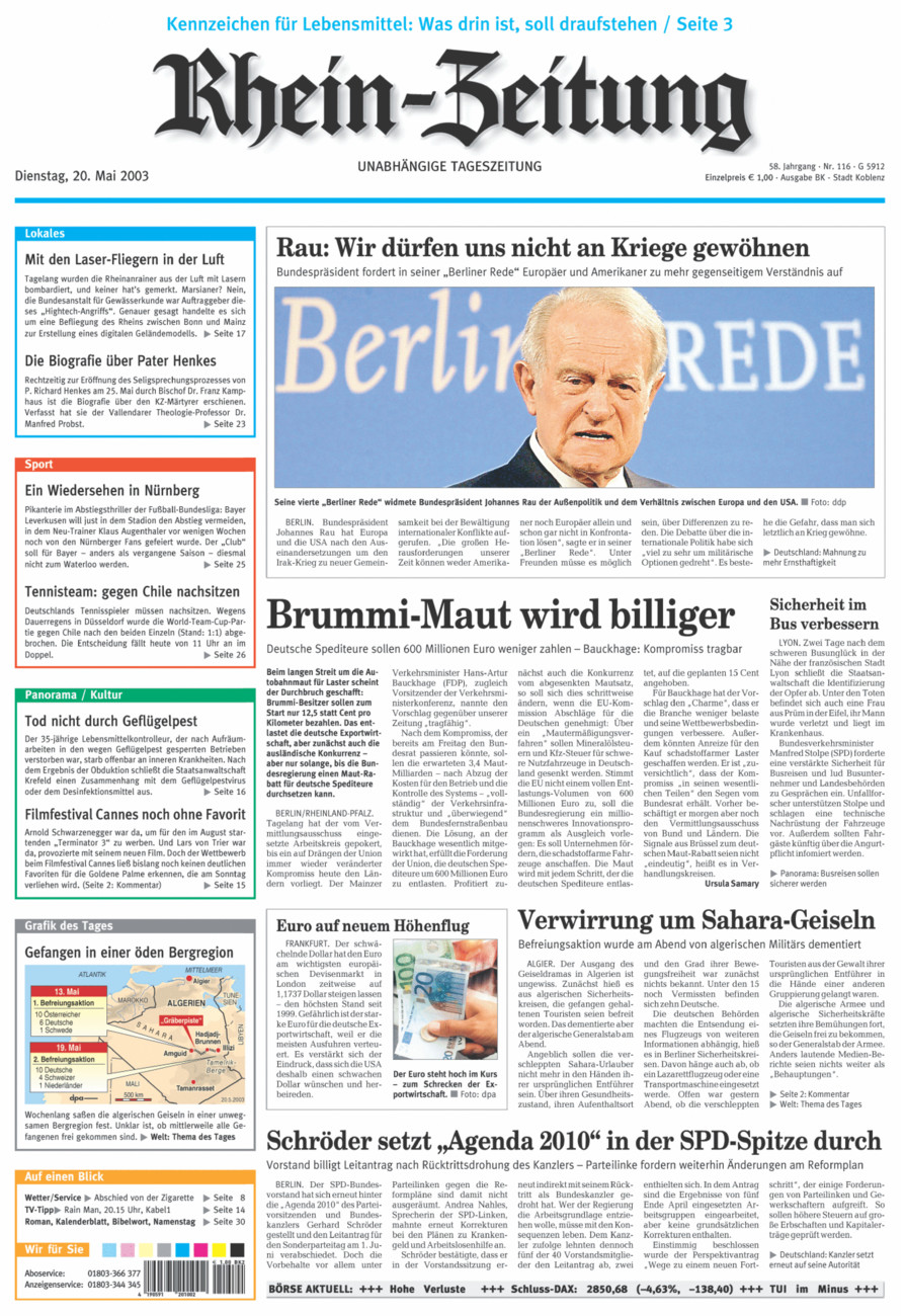 Rhein-Zeitung Koblenz & Region vom Dienstag, 20.05.2003