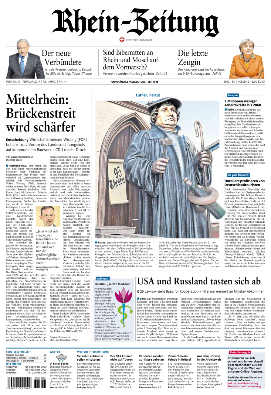 Rhein-Zeitung Koblenz & Region vom Freitag, 17.02.2017
