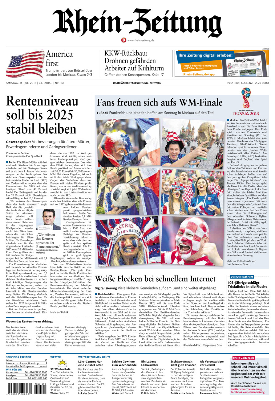 Rhein-Zeitung Koblenz & Region vom Samstag, 14.07.2018