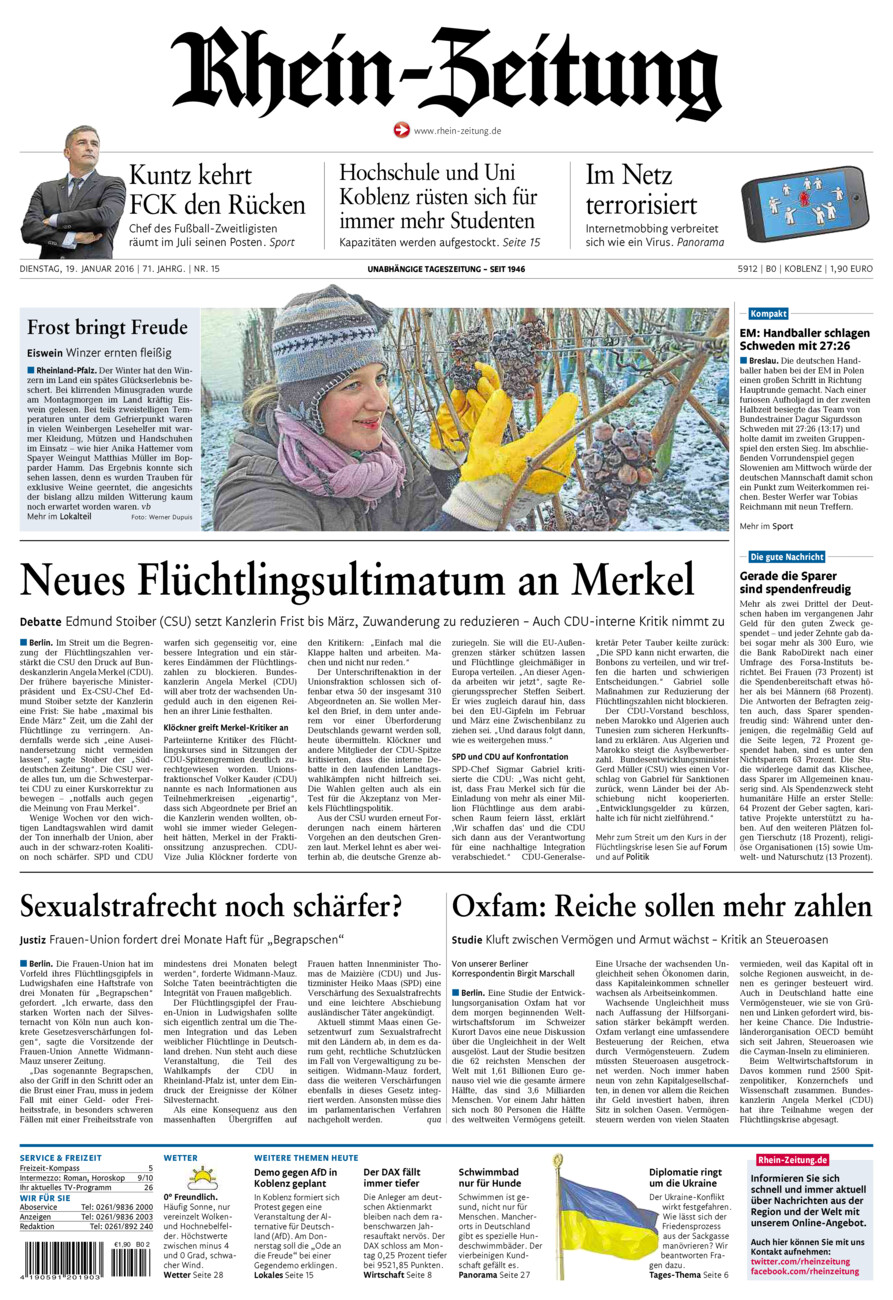 Rhein-Zeitung Koblenz & Region vom Dienstag, 19.01.2016