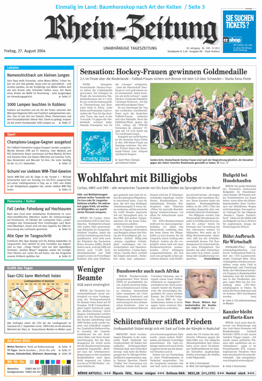 Rhein-Zeitung Koblenz & Region vom Freitag, 27.08.2004