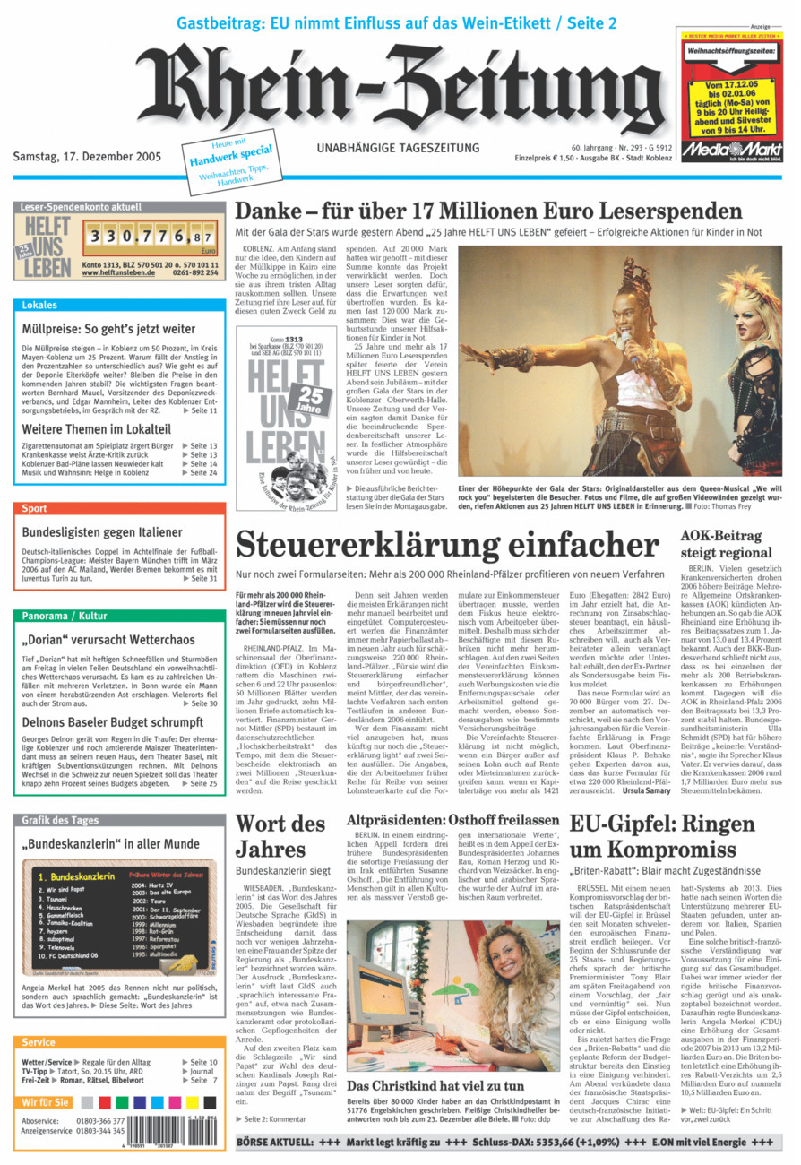Rhein-Zeitung Koblenz & Region vom Samstag, 17.12.2005