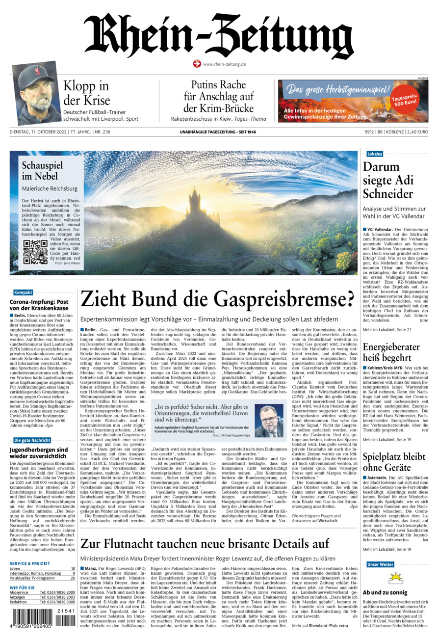 Rhein-Zeitung Koblenz & Region vom Dienstag, 11.10.2022
