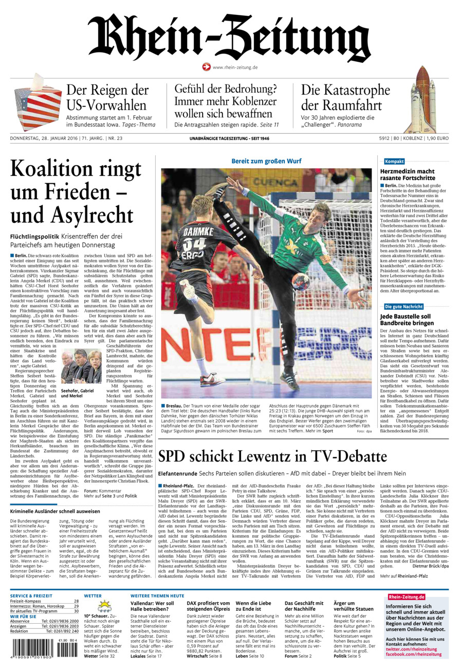 Rhein-Zeitung Koblenz & Region vom Donnerstag, 28.01.2016