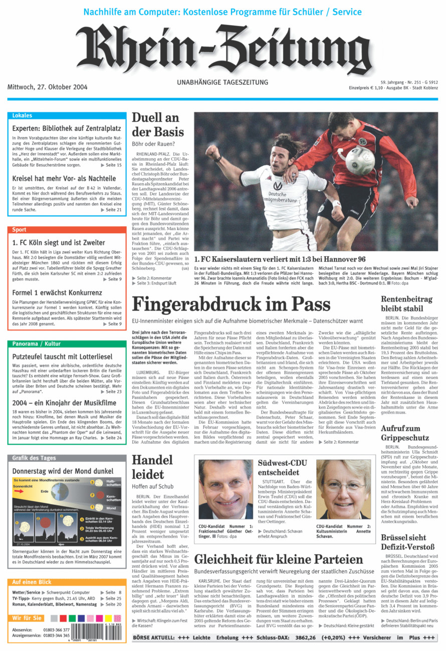 Rhein-Zeitung Koblenz & Region vom Mittwoch, 27.10.2004