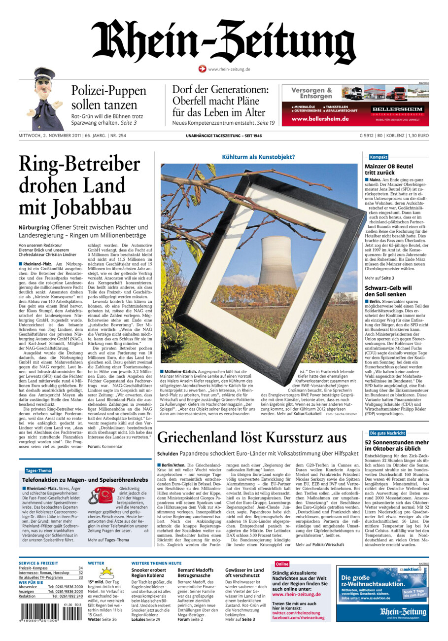 Rhein-Zeitung Koblenz & Region vom Mittwoch, 02.11.2011