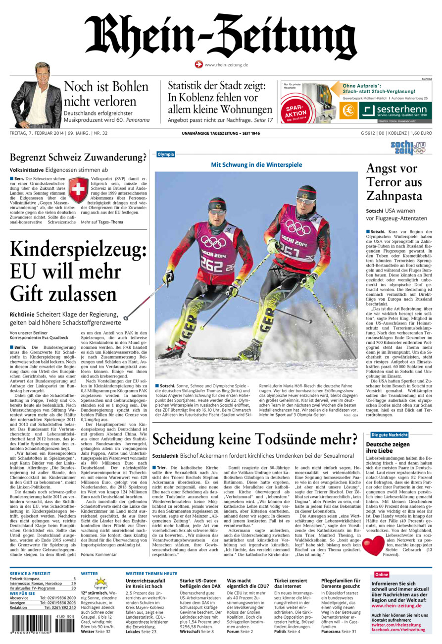 Rhein-Zeitung Koblenz & Region vom Freitag, 07.02.2014