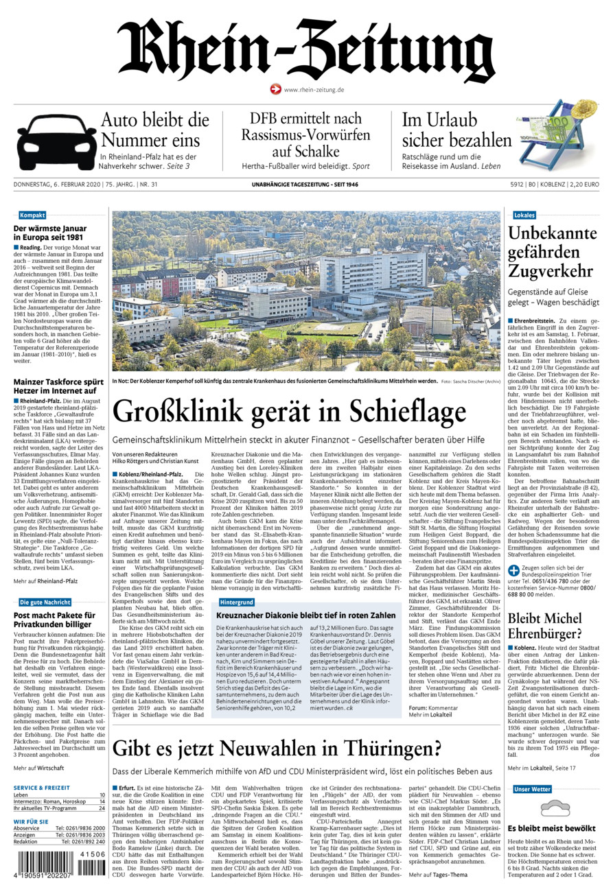 Rhein-Zeitung Koblenz & Region vom Donnerstag, 06.02.2020