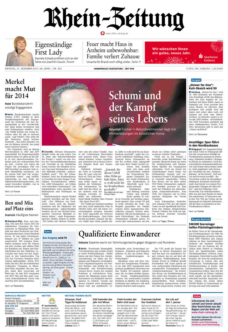 Rhein-Zeitung Koblenz & Region vom Dienstag, 31.12.2013