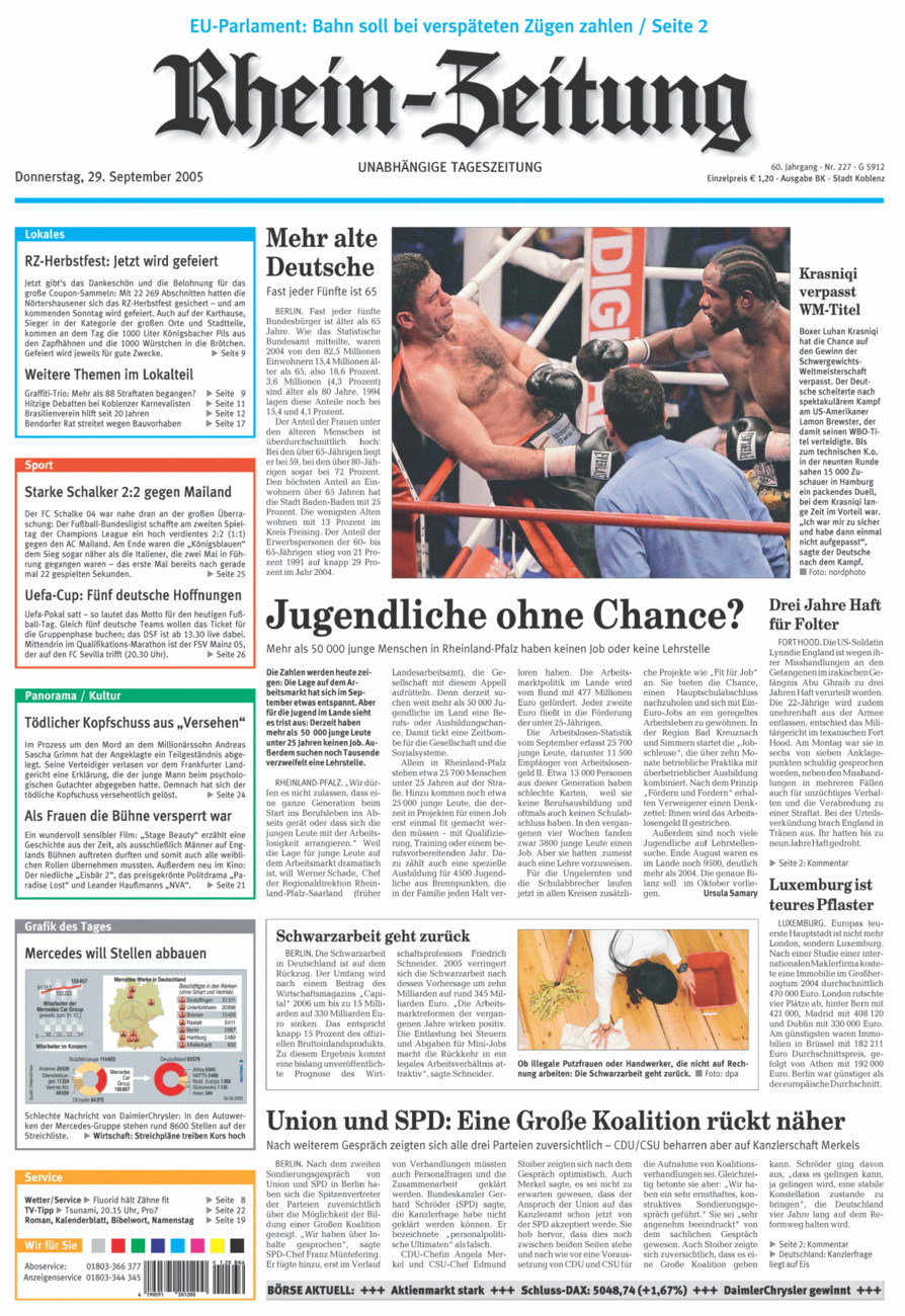 Rhein-Zeitung Koblenz & Region vom Donnerstag, 29.09.2005
