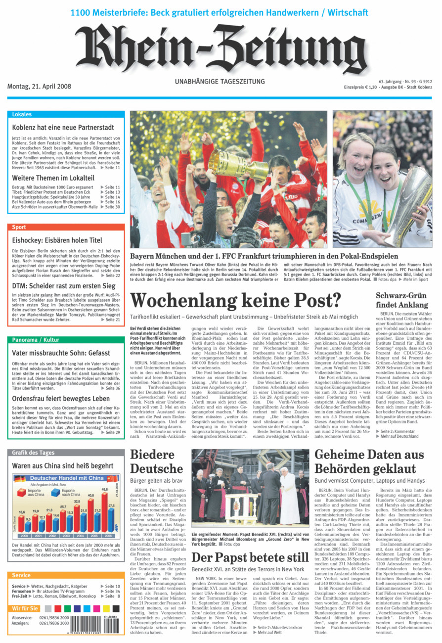 Rhein-Zeitung Koblenz & Region vom Montag, 21.04.2008