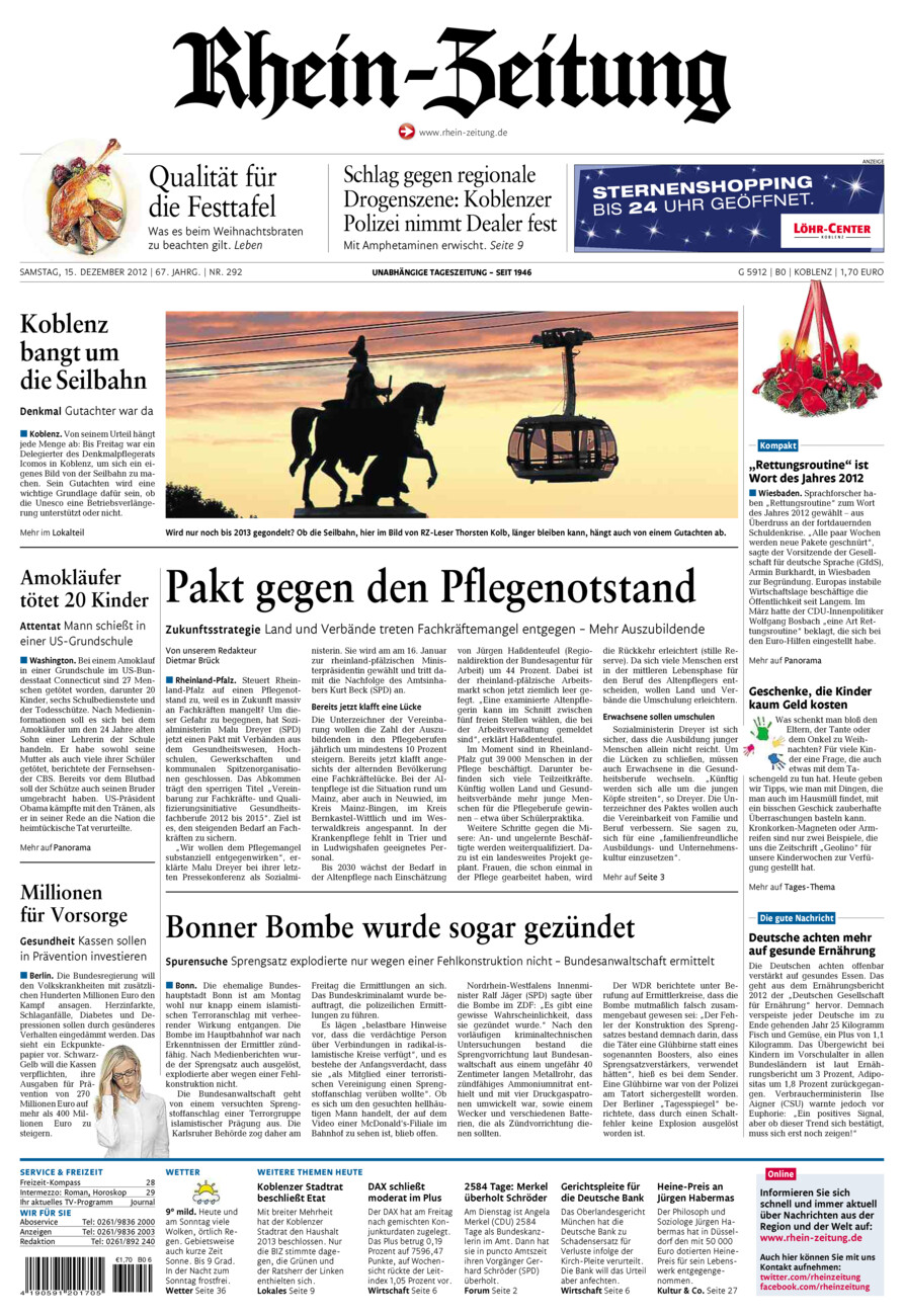 Rhein-Zeitung Koblenz & Region vom Samstag, 15.12.2012