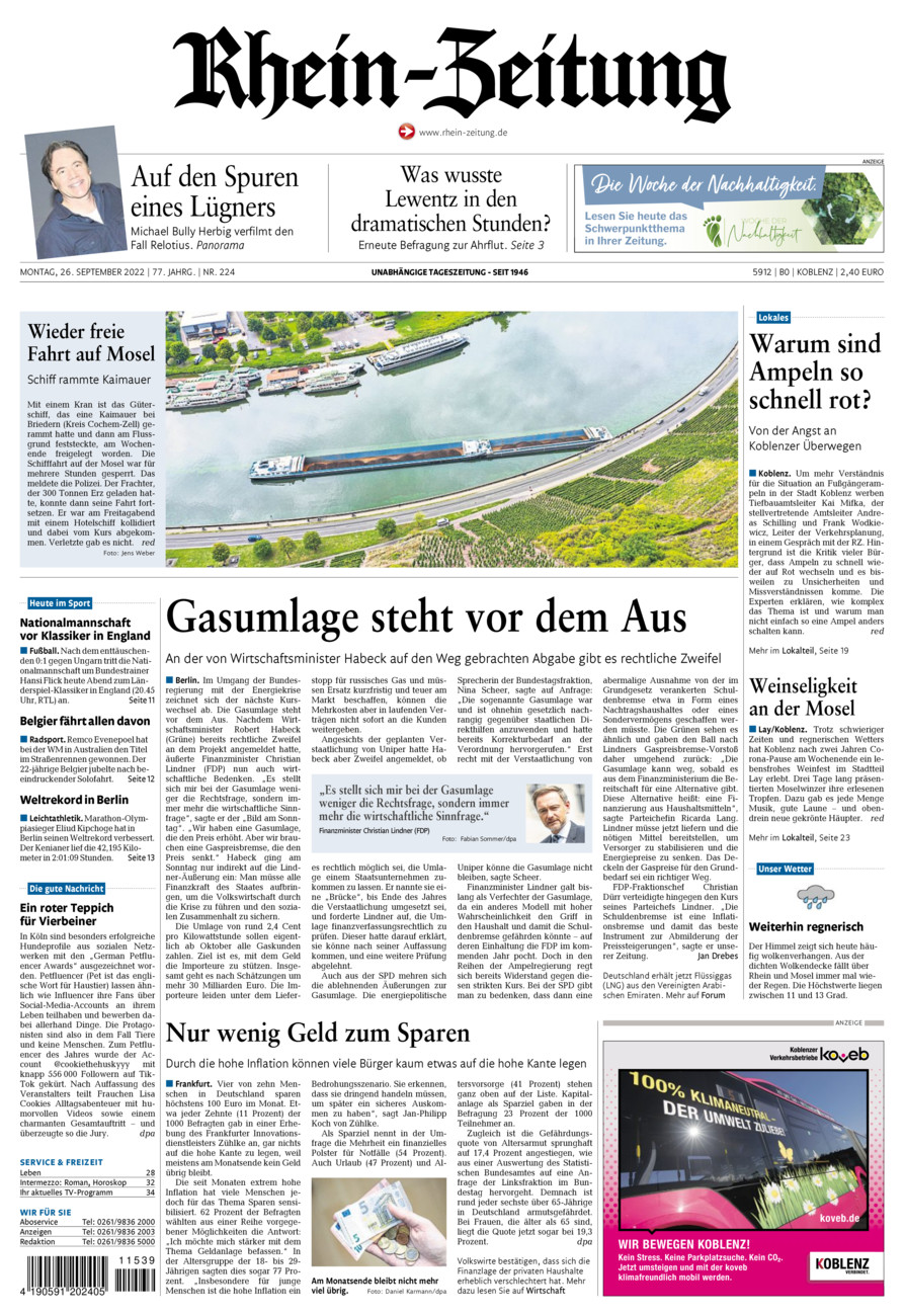 Rhein-Zeitung Koblenz & Region vom Montag, 26.09.2022