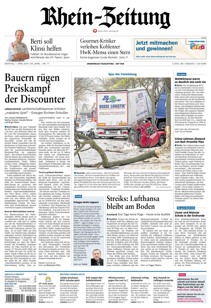 Rhein-Zeitung Koblenz & Region vom Dienstag, 01.04.2014
