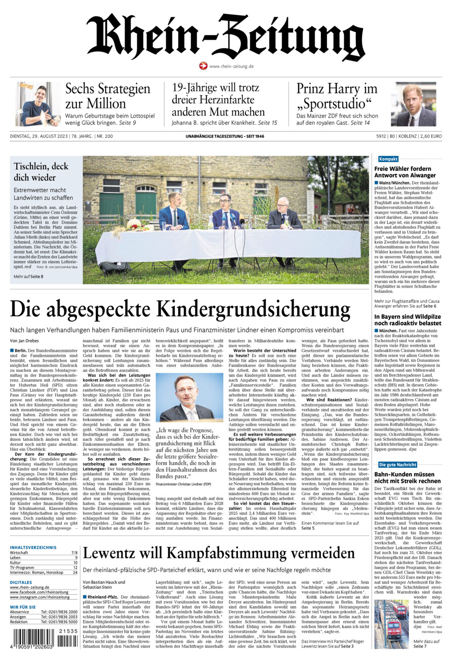 Rhein-Zeitung Koblenz & Region vom Dienstag, 29.08.2023