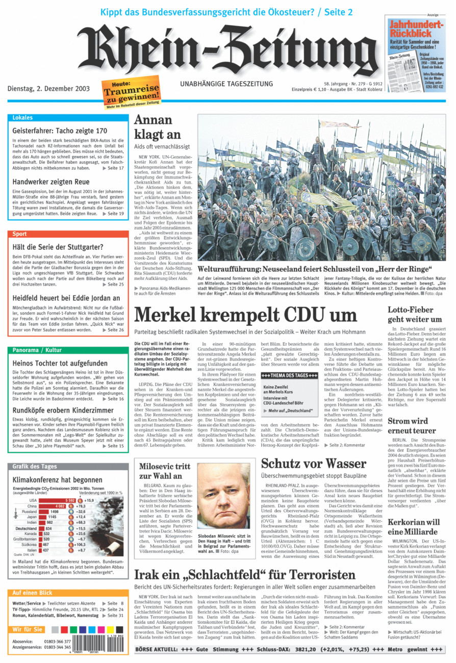Rhein-Zeitung Koblenz & Region vom Dienstag, 02.12.2003