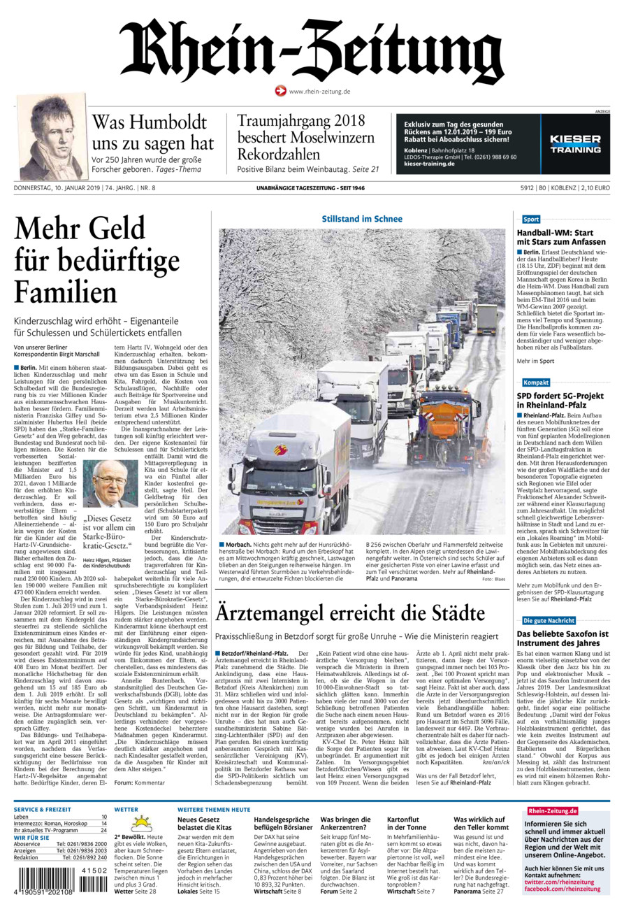 Rhein-Zeitung Koblenz & Region vom Donnerstag, 10.01.2019