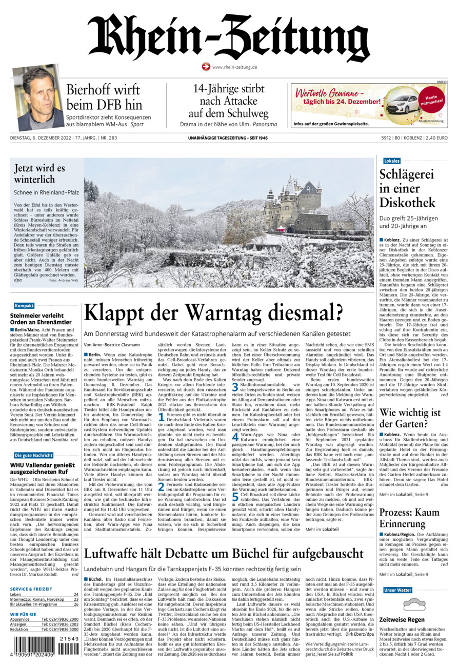 Rhein-Zeitung Koblenz & Region vom Dienstag, 06.12.2022