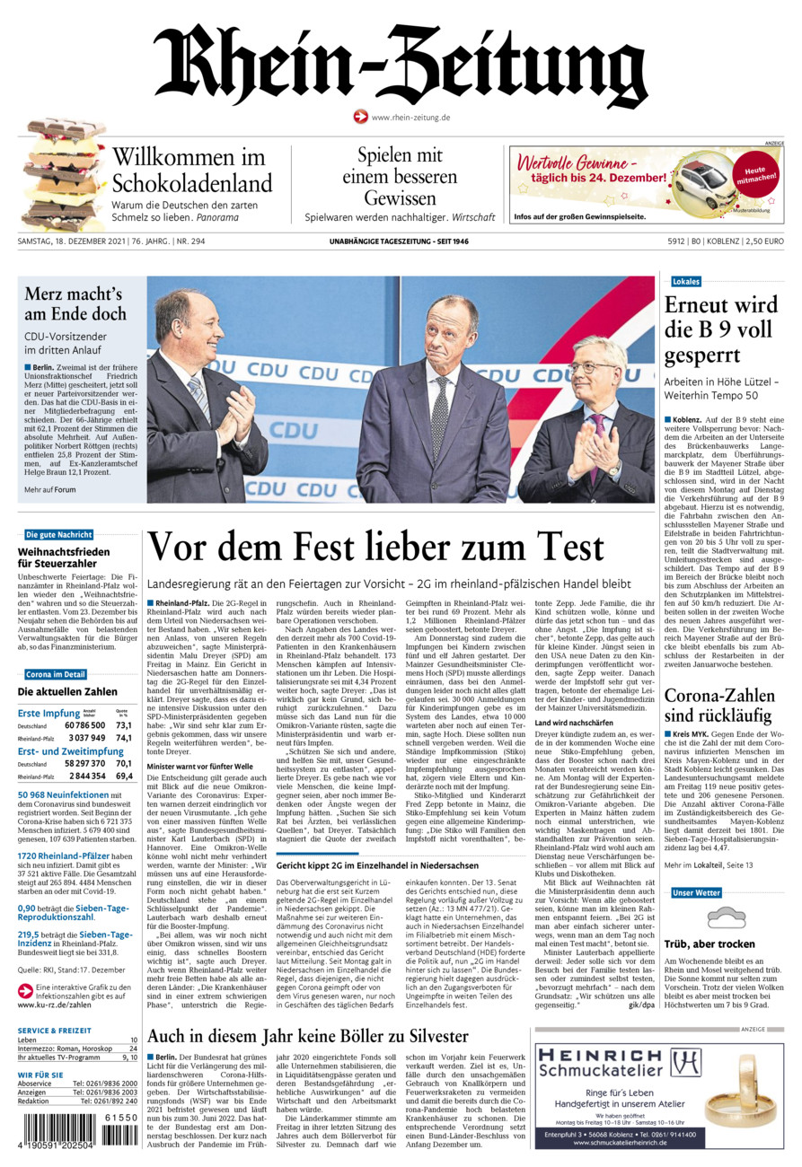 Rhein-Zeitung Koblenz & Region vom Samstag, 18.12.2021
