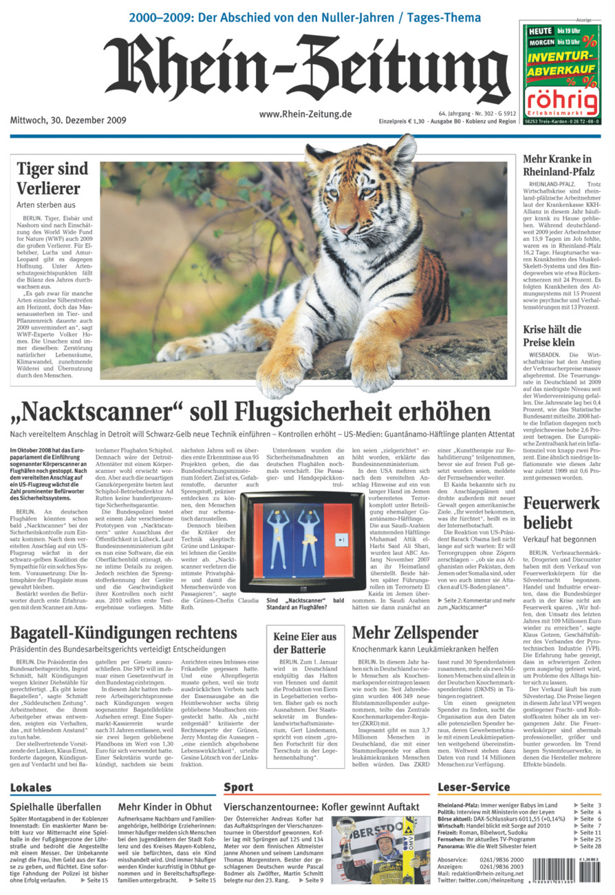 Rhein-Zeitung Koblenz & Region vom Mittwoch, 30.12.2009
