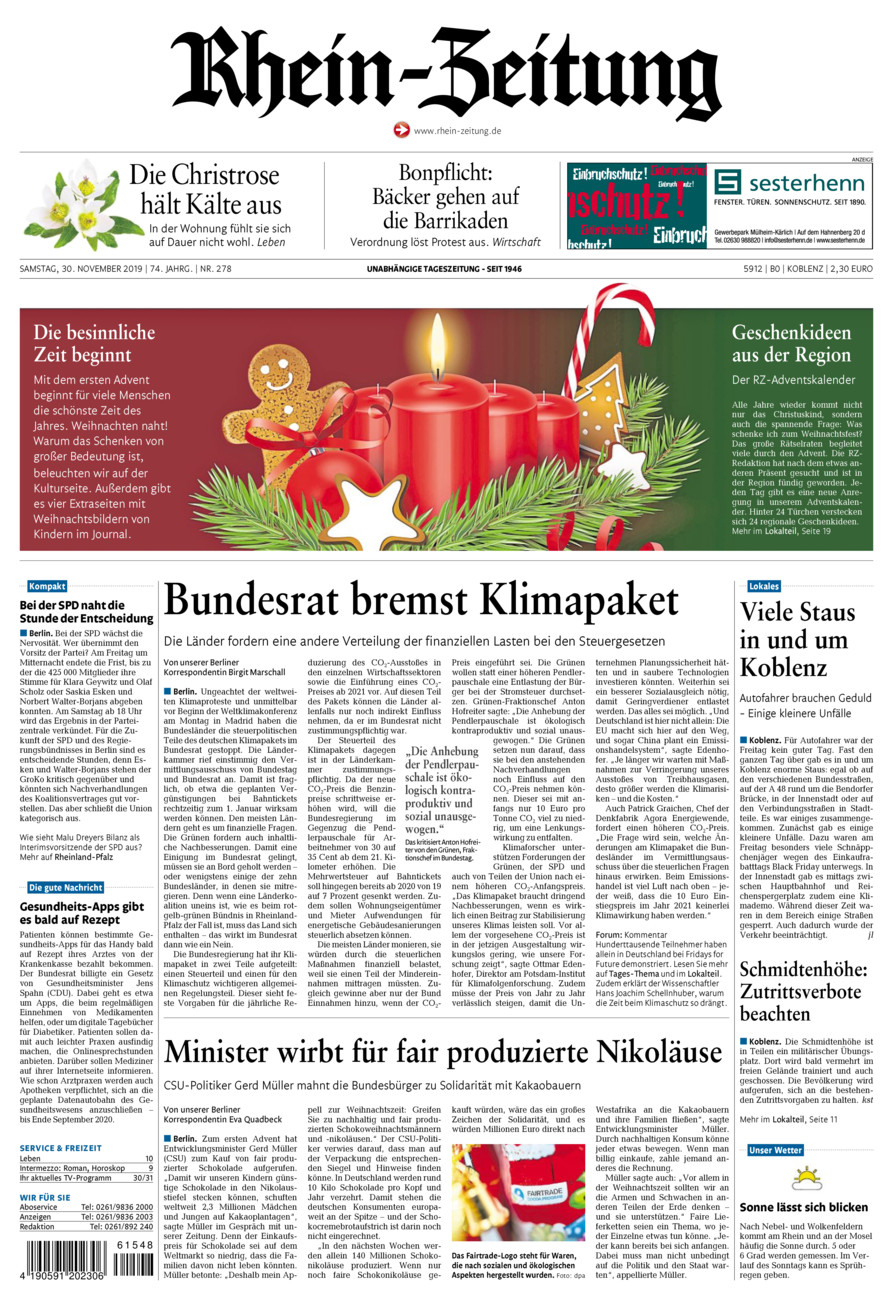 Rhein-Zeitung Koblenz & Region vom Samstag, 30.11.2019