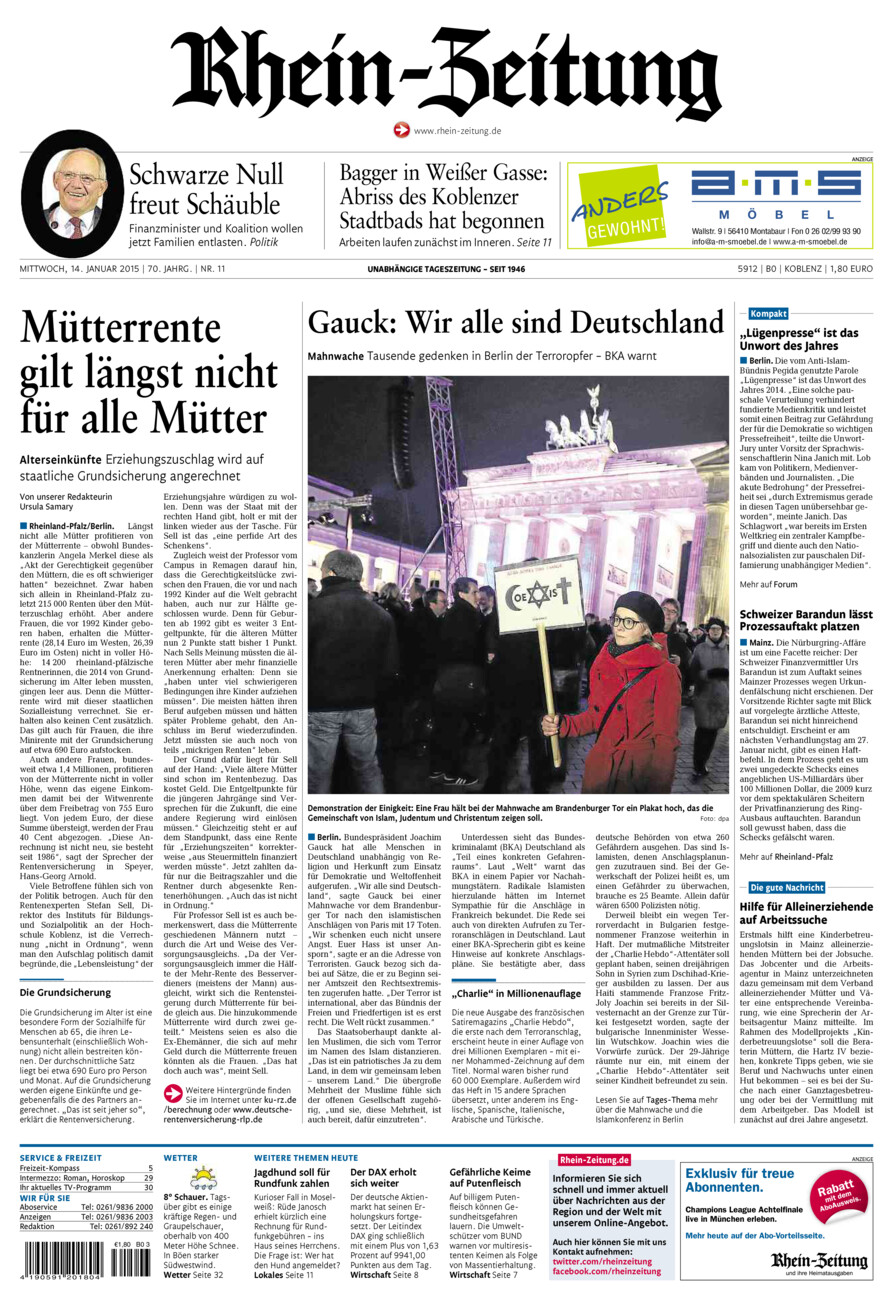 Rhein-Zeitung Koblenz & Region vom Mittwoch, 14.01.2015