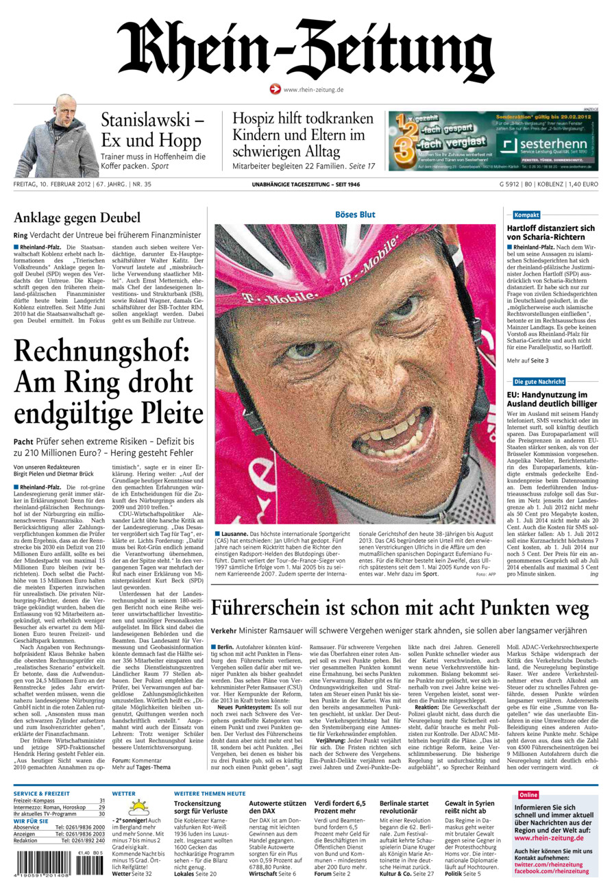 Rhein-Zeitung Koblenz & Region vom Freitag, 10.02.2012
