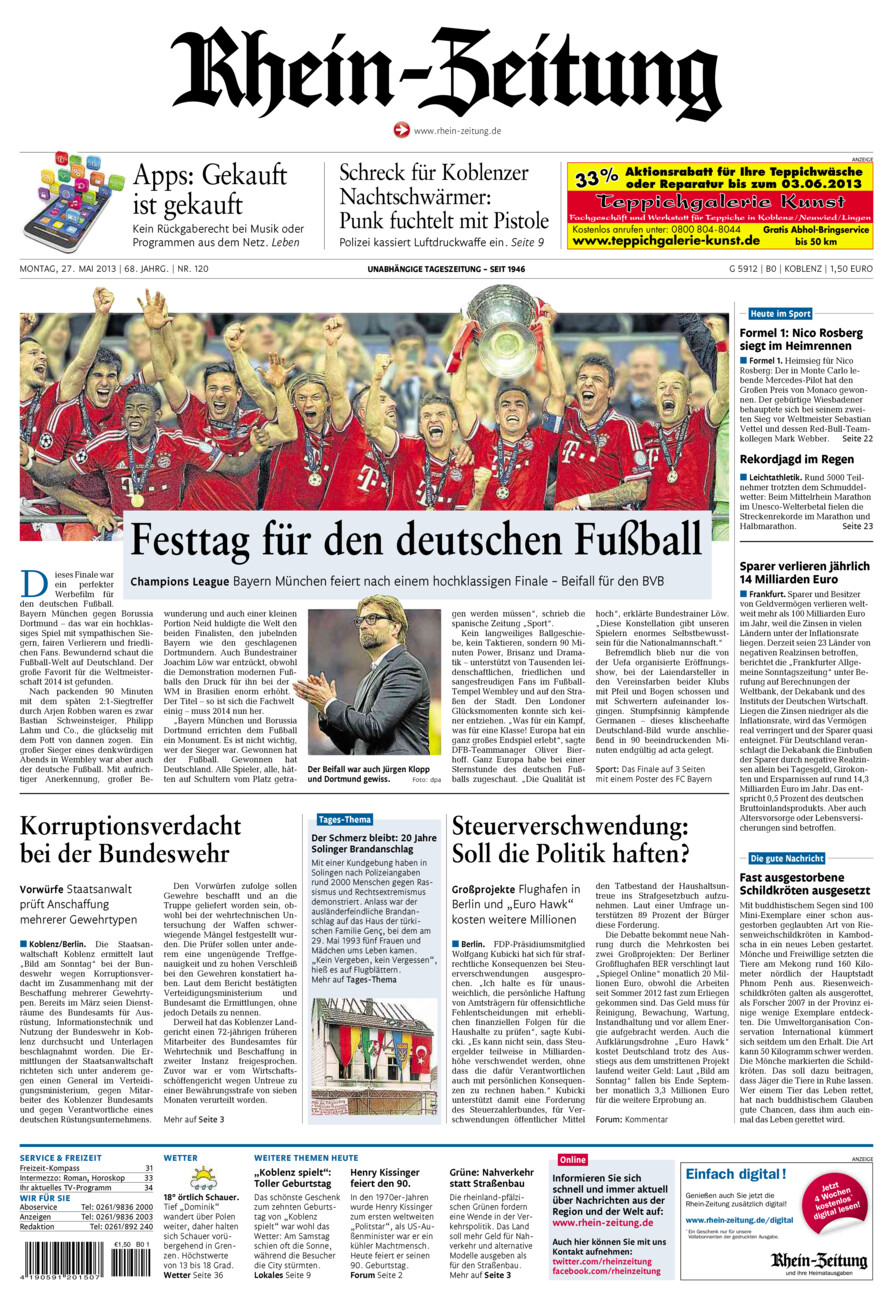 Rhein-Zeitung Koblenz & Region vom Montag, 27.05.2013