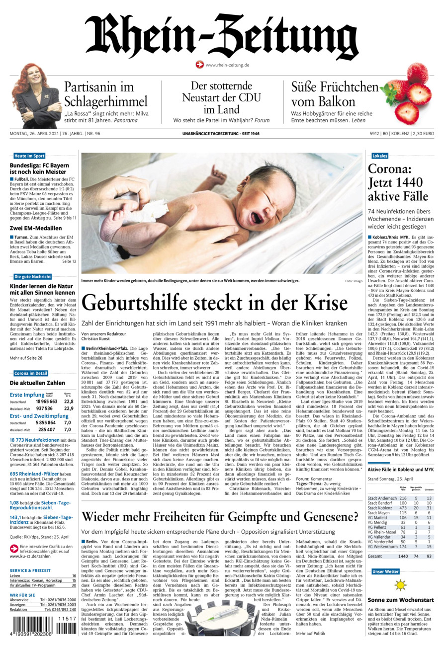Rhein-Zeitung Koblenz & Region vom Montag, 26.04.2021