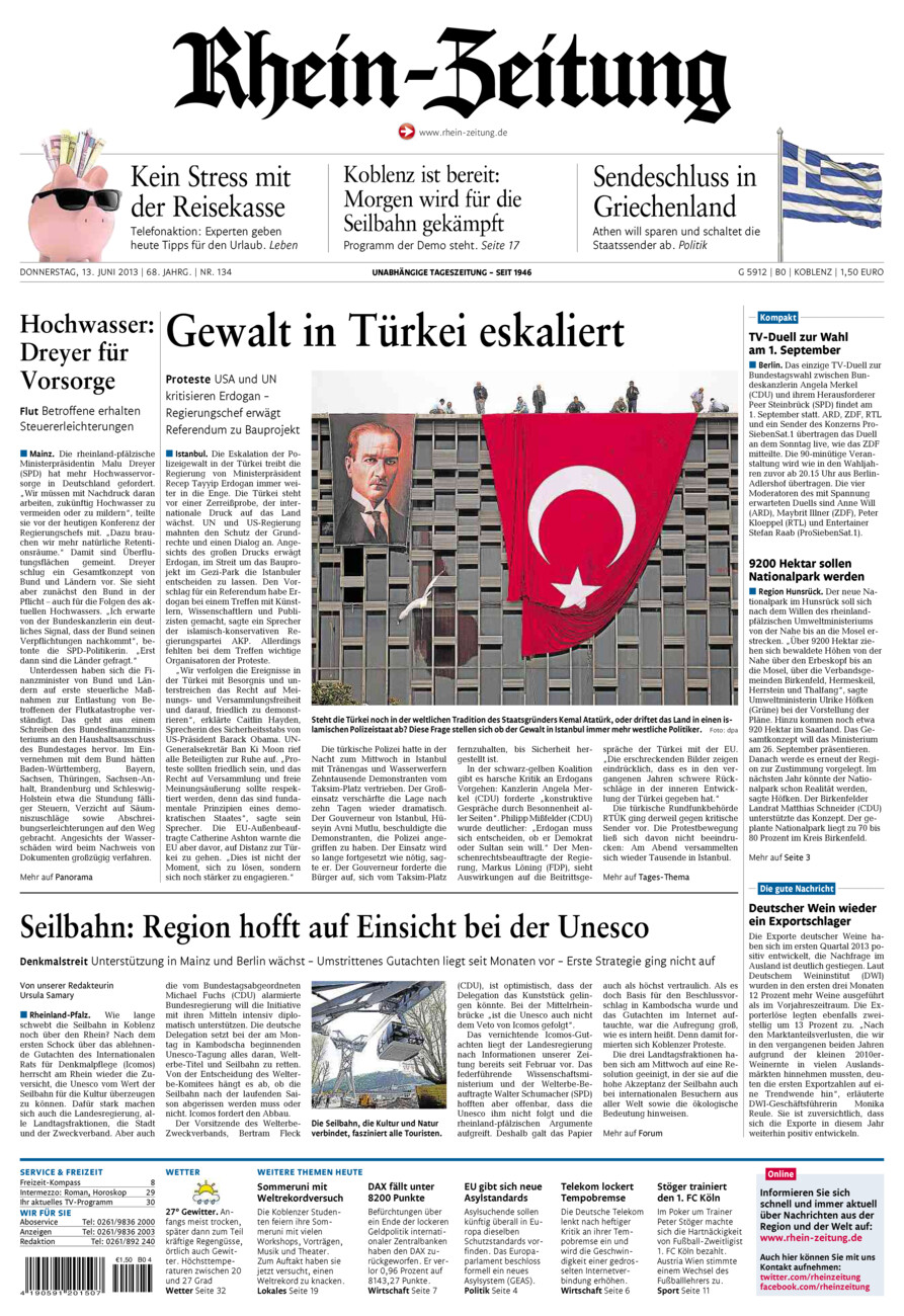Rhein-Zeitung Koblenz & Region vom Donnerstag, 13.06.2013