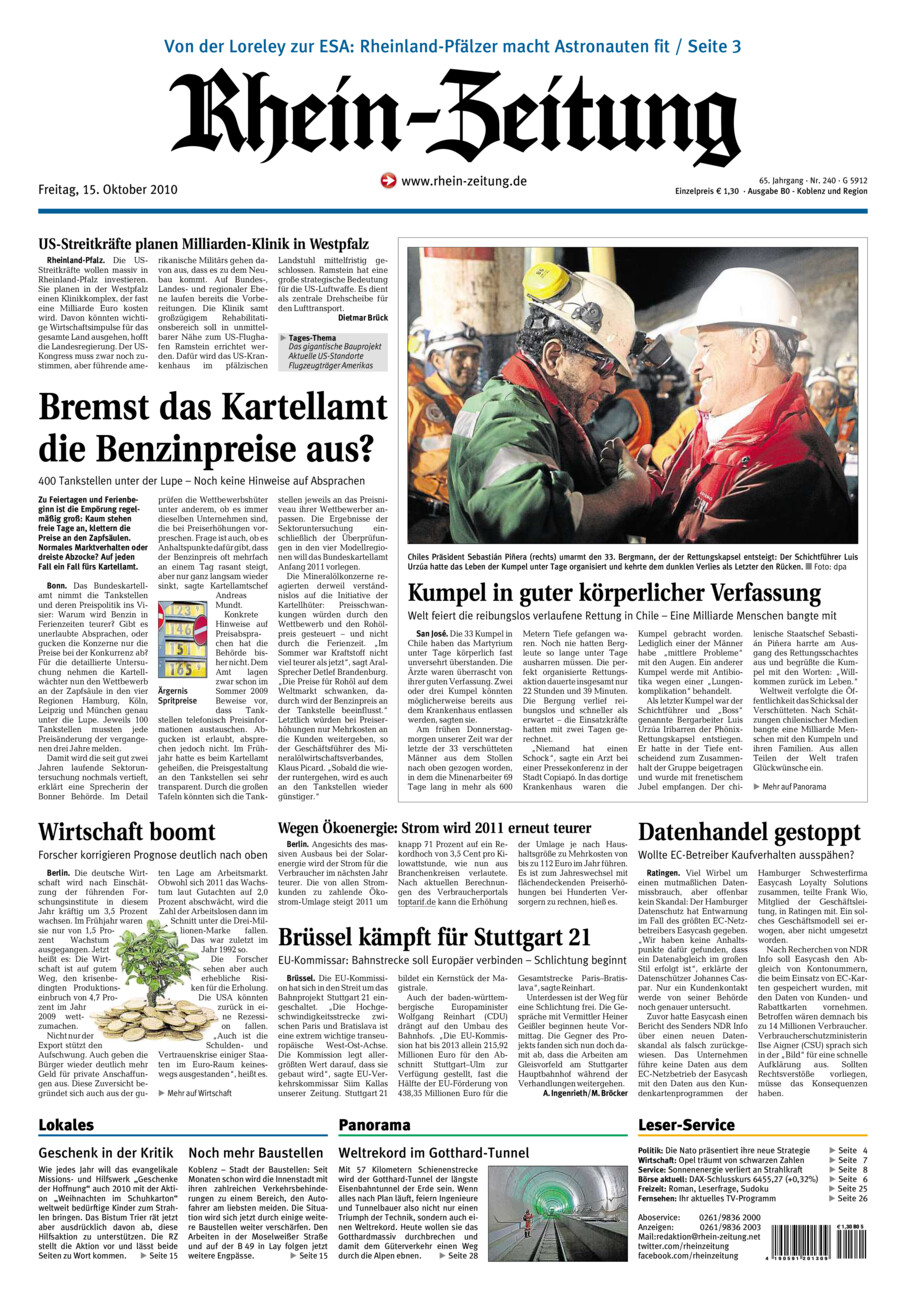 Rhein-Zeitung Koblenz & Region vom Freitag, 15.10.2010