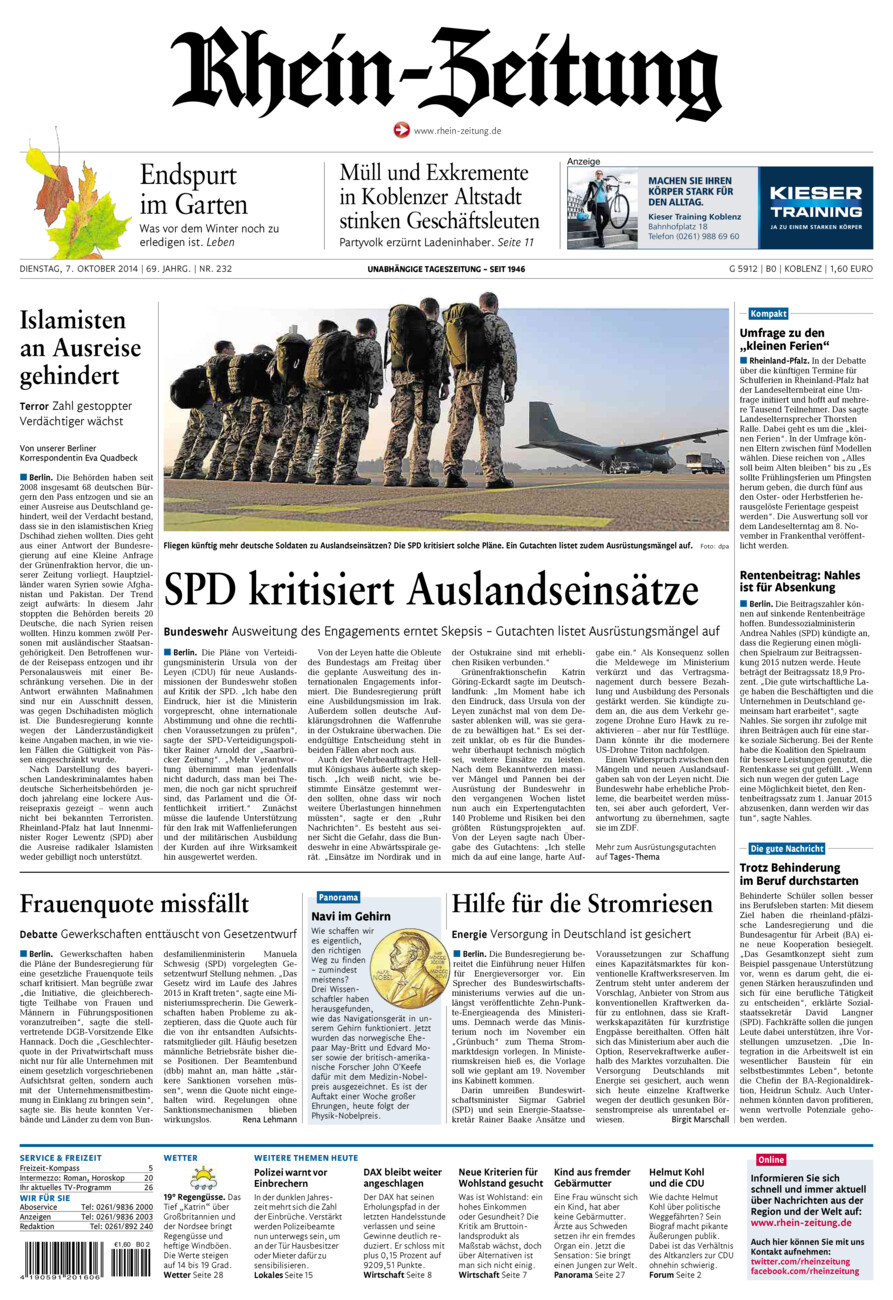 Rhein-Zeitung Koblenz & Region vom Dienstag, 07.10.2014