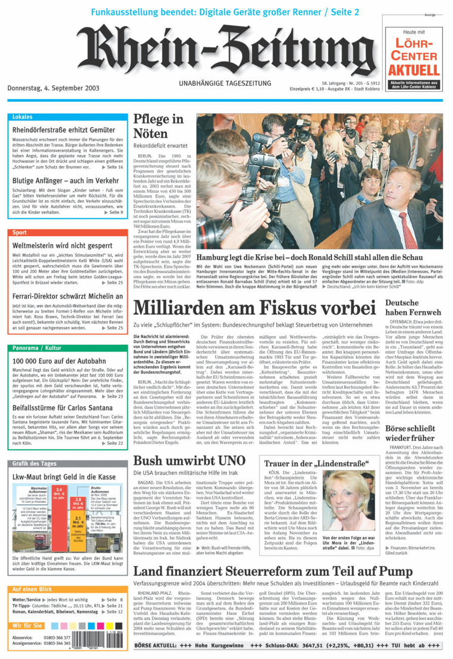 Rhein-Zeitung Koblenz & Region vom Donnerstag, 04.09.2003